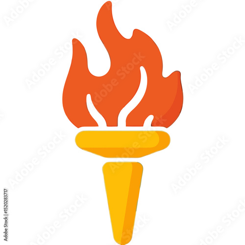 Stylized Torch with Bright Orange Flame and Golden Handle