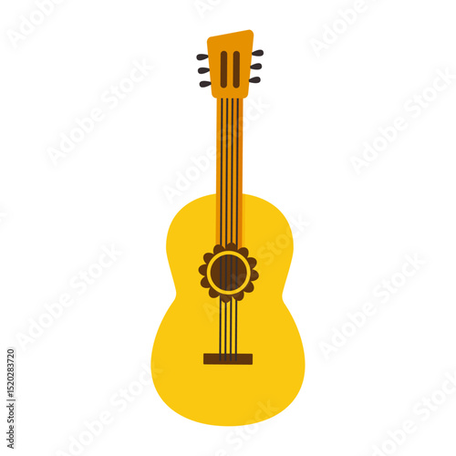 Guitar cartoon icon, music instrument, cute toy play, classic wood sound mexican guitar isolated on white background. Musician simple vector illustration