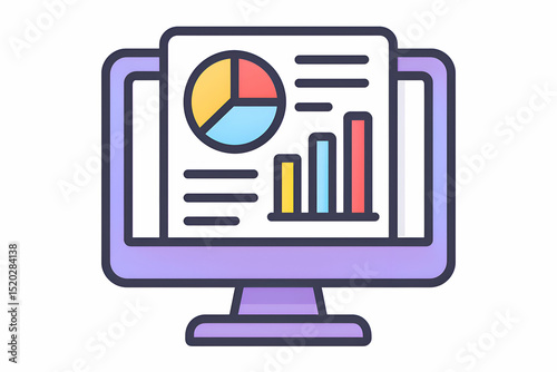 Data Visualization Simple Icon Illustration of Document Analysis on Computer Monitor