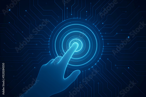 Digital Touch A Hand Interacting with Glowing Circular Interface