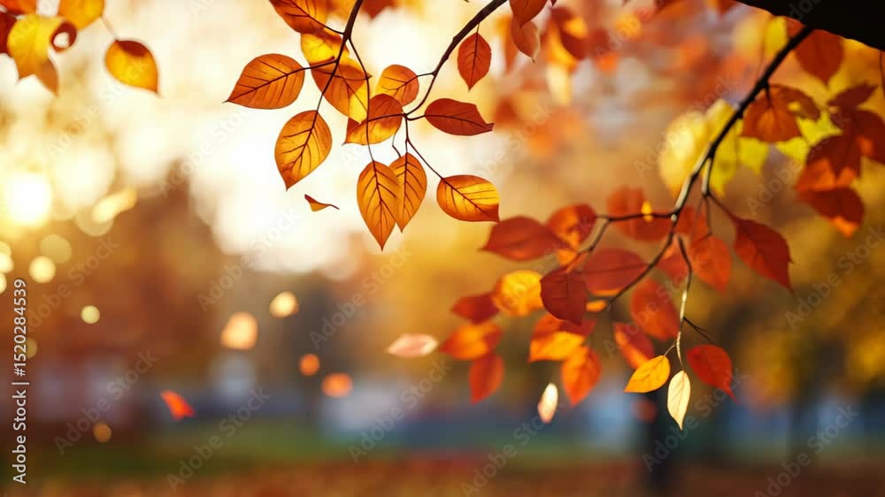 Autumn's Golden Embrace: A breathtaking tableau of vibrant leaves in autumnal hues against a blurred backdrop, a reminder of nature's beauty. 