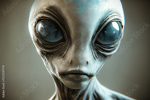 portrait of an alien from an alien planet, with large eyes with smooth translucent skin, color varies from pale blue to light green.