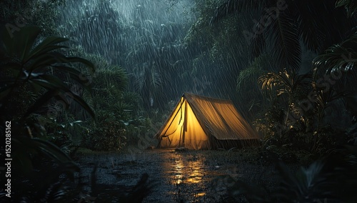 Jungle campsite in a downpour