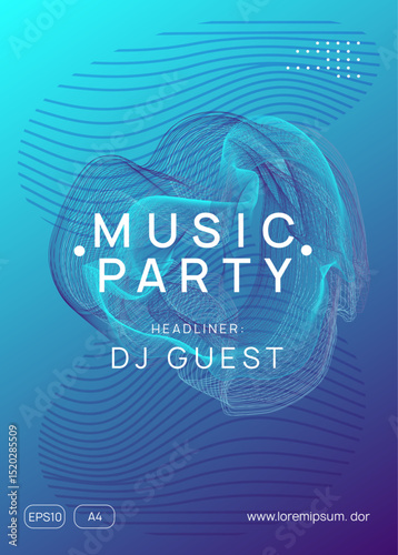 Party Design. Violet Music Banner. Festival Vector. Green Discotheque Magazine. Psychedelic Disco Invitation. Techno Concert Template. Night Club Event. Blue Party Design