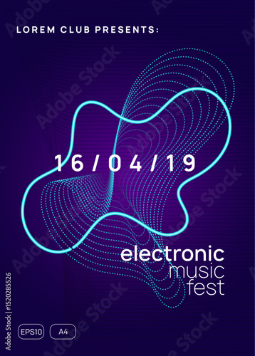 Dance Design. Blue Night Club Event. Psychedelic Disco Illustration. Discotheque Trance Template. Electro Vector. Pink Sound Background. Dj Poster. Green Dance Design