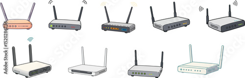 Set of Routers on Transparent Background for Networking and Technology Themes