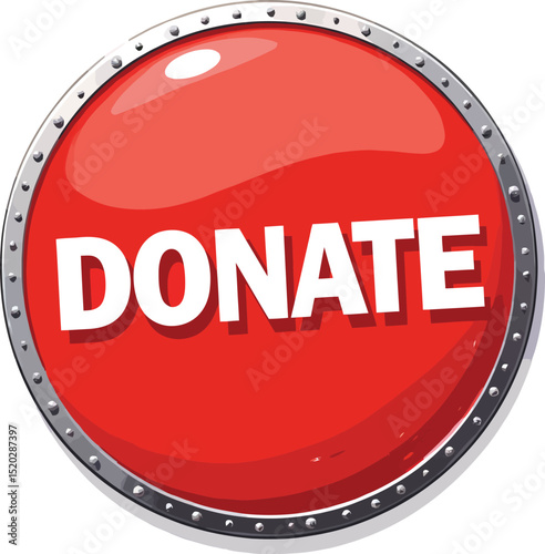 Donate Button: A vibrant illustration of a "Donate" button, featuring a glossy red circle framed in polished silver, symbolizing the act of charitable contribution and generosity.