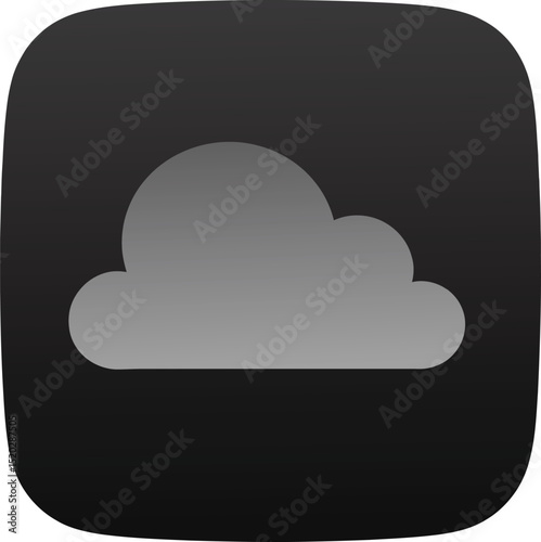 Cloud Computing Icon: A simple, sleek icon depicting a cloud on a dark gray square background, perfect for representing cloud storage, data, or technology. 