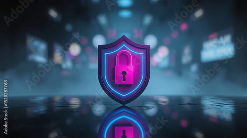A vibrant shield with a lock symbolizing security and protection in a digital context.