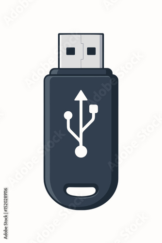 Modern USB flash drive vector illustration. Portable data storage device icon. USB memory stick. Removable external drive symbol. Digital file transfer. Technology accessory. Isolated clipart