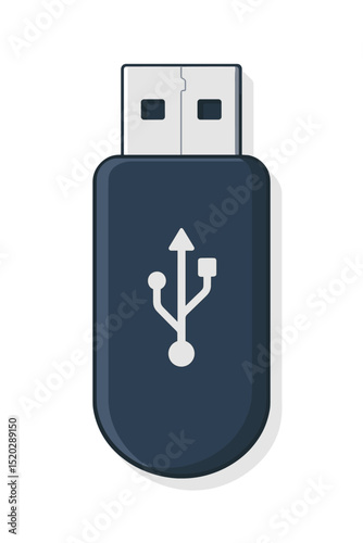 Modern USB flash drive vector illustration. Portable data storage device, memory stick icon. Digital technology hardware for computer connectivity and information transfer. Sleek design.