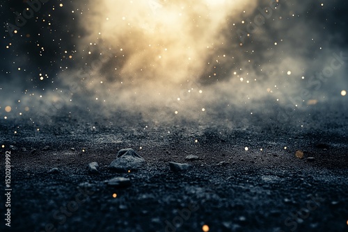 Moody Dust Cloud and Smoky Atmosphere. Dramatic Abstract Landscape with Ethereal Light and Shadows