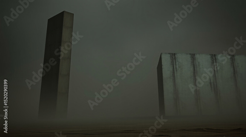 Abstract geometric shapes with shadows and light contrast.