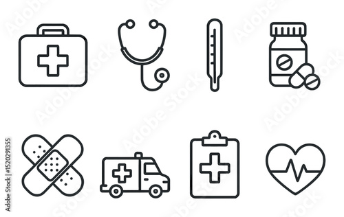 Minimalist chart icons set – outline, data, and analytics graphic symbols collection