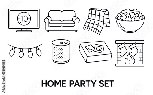 Outdoor new year outline icons set – celebration, winter and holiday symbols