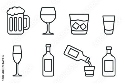 Milk drinks line icons set - outline, beverages and dairy collection symbols