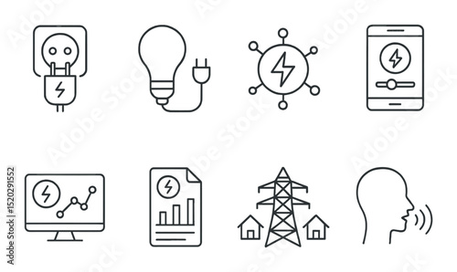 Energy storage outline icons set – battery, power, and efficiency symbols