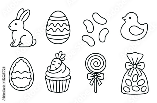 Easter garden outline icons set – spring, holiday and gardening symbols