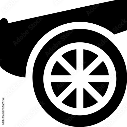 Black silhouette of a cannon with a spoked wheel