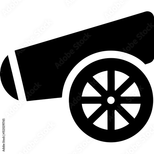 Black Silhouette of a Cannon with Spoked Wheel