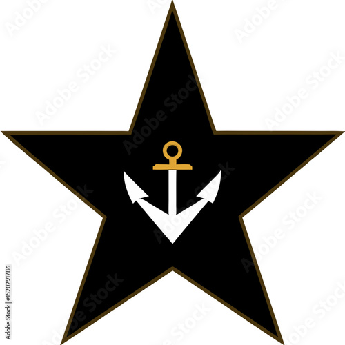 Black Star with White Anchor and Gold Detail Illustration