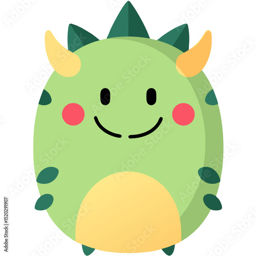 Cartoon Green Monster with Horns and Spikes Illustration