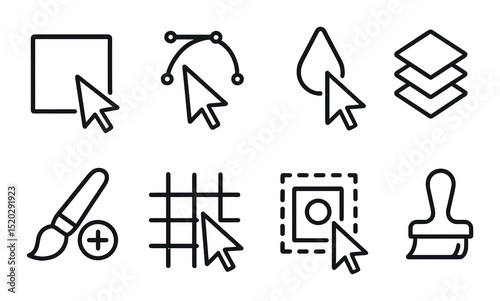 Multiplayer cursor outline icons set – simple, pointer and interaction symbols