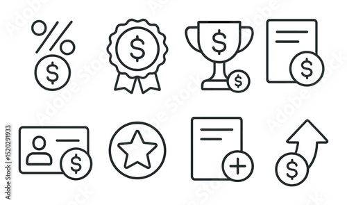 Life achievement outline icons set – success, goals and milestones symbols