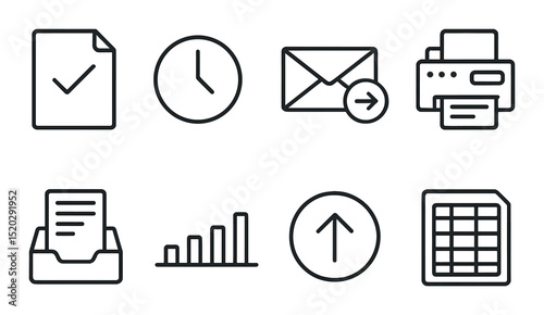Fax evolution outline icons set – linear, communication and technology symbols