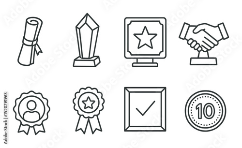 Business awards line icons set – achievement, recognition and success symbols