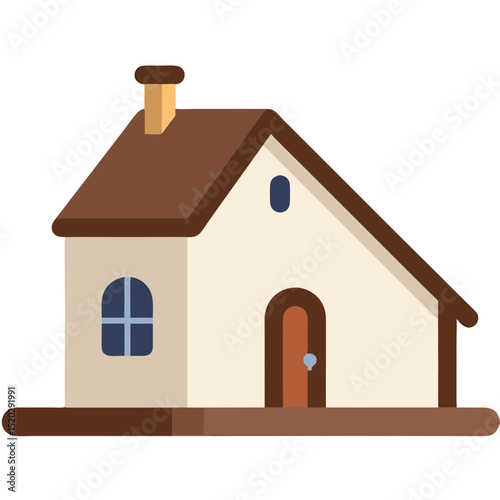 Cartoon House with Chimney Window and Door Illustration