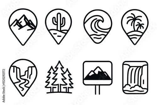Legal and law outline icons set – symbolize court, justice and official documentation