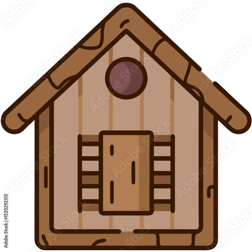 Cartoon Wooden Birdhouse with Small Door and Circular Entrance