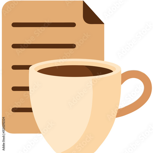 Coffee cup and document icon illustration on transparent background