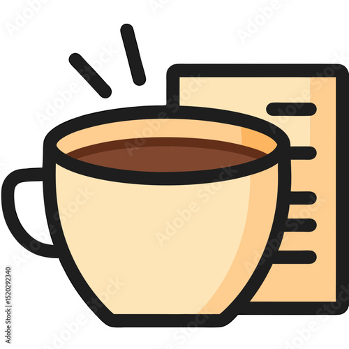 Coffee cup with steam and document icon illustration