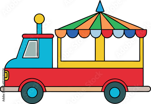 A cartoon drawing of a food truck with a cup on top
