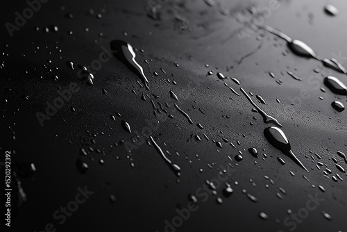 Abstract Macro Photography. Captivating Water Droplets on Black Surface Reflecting Elegance and Purity