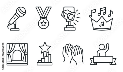 Spiritual and honor outline icons set – religious, faith and award symbols