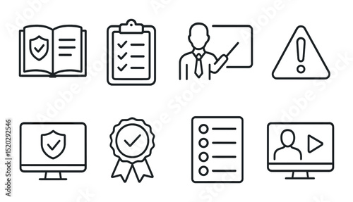 Creative collaboration outline icons set – teamwork, brainstorming and innovation symbols
