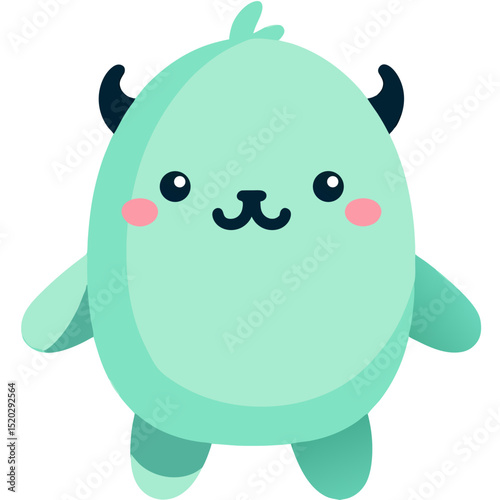 Cute Cartoon Monster Character with Red Horns and Pink Cheeks