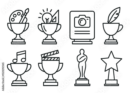 Education award icons set – silhouette, achievement and recognition symbols