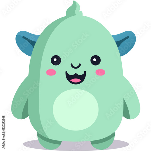 Cute Cartoon Monster with Blue Ears and a Happy Expression