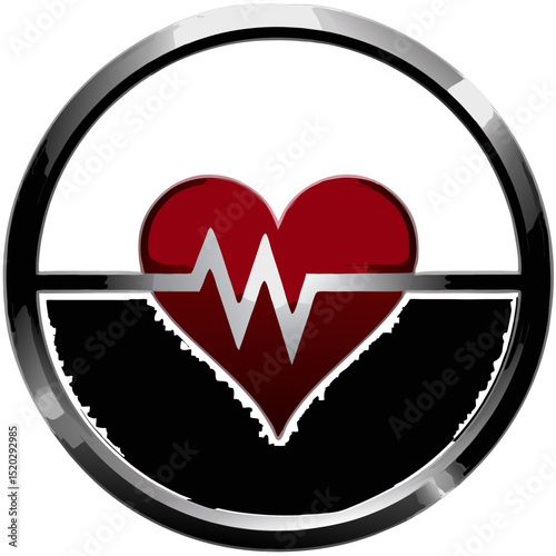 Green Heart with ECG in a Black Circle