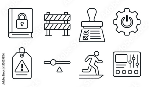 Strategic risk linear icons set – outline, business strategy and competitive threat graphics