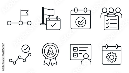 March and seasonal silhouette icons set – outline, spring and celebration elements