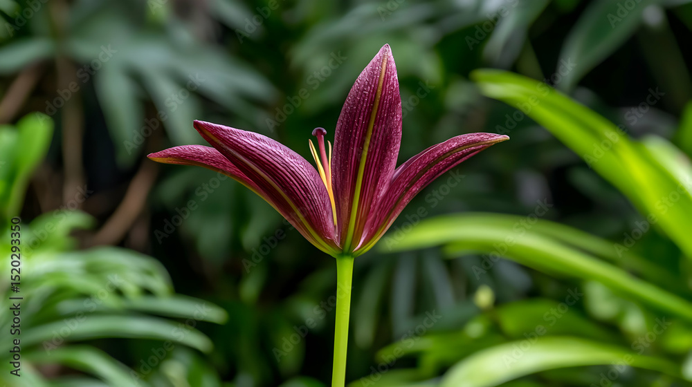 Fototapeta premium Closeup Of Dark Purple Lily With Dew Drops