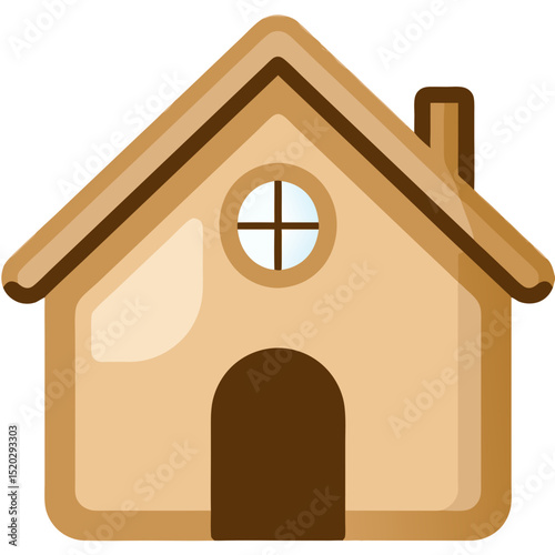 Simple Brown House Icon with Round Window and Arched Door
