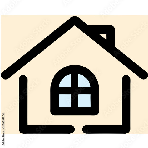 Simple Black Outline of a House with a Window