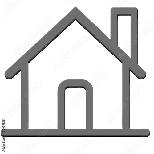Simple Gray House Outline with Chimney and Shadow Effect