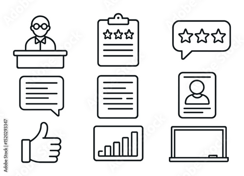 Business and communication outline icons set – corporate, office and work symbols